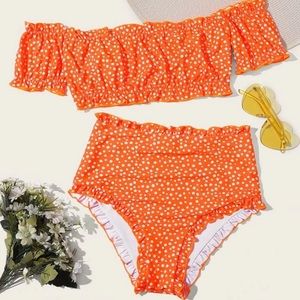 Floral Frill Bardot High Waist Swimsuit Bikini